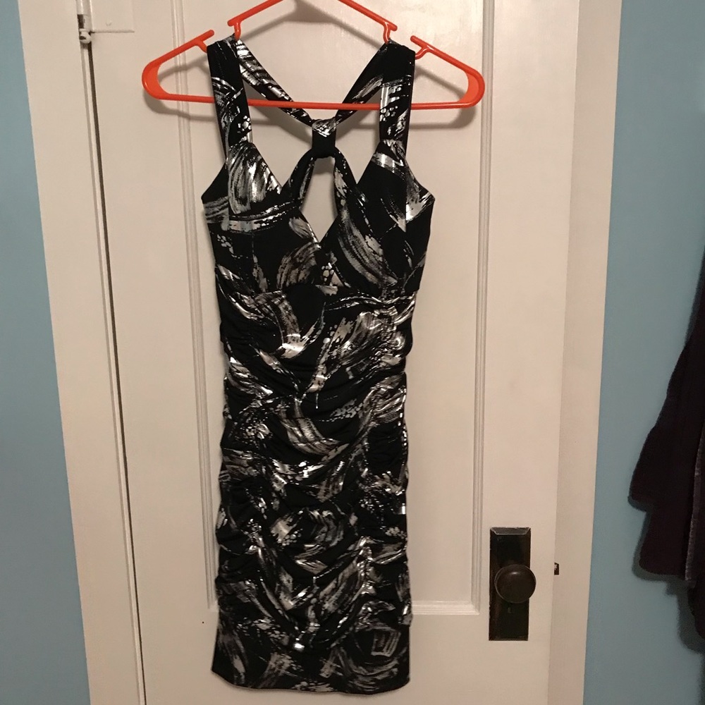 Taboo Sexy Black Silver Metallic Rouched Body Con